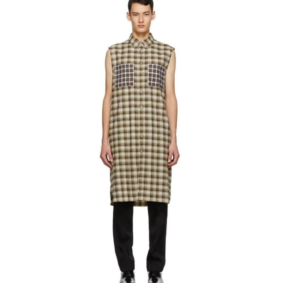 BURBERRY Beige Check Mix Sleeveless Flannel Shirt - Picture 1 of 16
